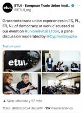 Tuit lanzado el día de la jornada en Bruselas por ETUI.